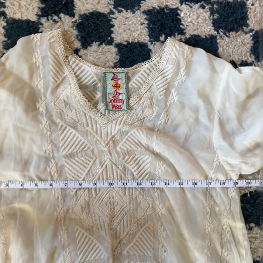 Johnny Was Sheer Embroidered Crochet Tunic Blouse Cream Ivory lace - Picture 4 of 4